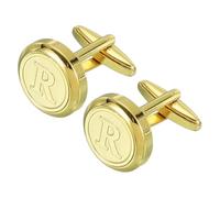 sourcing map Gemelos clásicos con inicial para hombre, gemelos de cobre para hombre, alfabeto de la A a la Z, 26, letra R, camisa de esmoquin, gemelos con caja de regalo para negocios casuales a