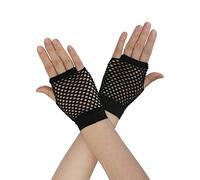sourcing map Guantes de rejilla sin dedos para mujer de colores para disfraces de los años 80, suministros para fiestas, accesorios para disfraces Negro Short-1Pair
