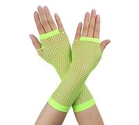 sourcing map Guantes de rejilla sin dedos para mujer de colores para disfraces de los años 80, suministros para fiestas, accesorios para disfraces Amarillo Long-1Pair
