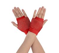 sourcing map Guantes de rejilla sin dedos para mujer de colores para disfraces de los años 80, suministros para fiestas, accesorios para disfraces rojo Short-1Pair