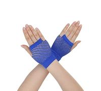 sourcing map Guantes de rejilla sin dedos para mujer de colores para disfraces de los años 80, suministros para fiestas, accesorios para disfraces Azul real Short-1Pair