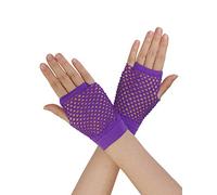 sourcing map Guantes de rejilla sin dedos para mujer de colores para disfraces de los años 80, suministros para fiestas, accesorios para disfraces Púrpura Short-1Pair