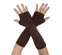 sourcing map Guantes Largos Calentadores Del Brazo Para Señora Acrílico Para Otoño Invierno Sin Dedos Un Par Marrón Una Talla