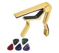 sourcing map Guitarra Cejilla Aluminio Aleación Dorado Tono con 5 Púas para Eléctrica Guitarra, Bajo, 1 Juego