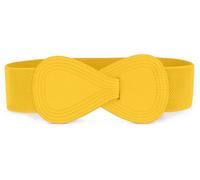 sourcing map Hebilla De Enclavamiento Cinturón Elástico De Cuero Sintético En Forma De 8 Cintura Para Dama Amarillo Fit Waist Girth:31"/78.5cm-43"/109cm