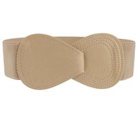 sourcing map Hebilla De Enclavamiento Cinturón Elástico De Cuero Sintético En Forma De 8 Cintura Para Dama Caqui claro Fit Waist Girth:25"/63.5cm-37"/94cm