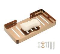 sourcing map Jabonera de acero inoxidable, 9.13 x 4.61 pulgadas, soporte para jabón de barra de pared, soporte de esponja de ducha para baño, cocina (oro rosa)