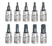 sourcing map Juego de 10 brocas Torx de 3/8 pulgadas T10-T55 S2 de acero con cabeza de estrella de acero CR-V, adaptador de enchufe de acero para reparación de tuercas hexagonales de eje automático en