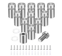 sourcing map Juego de 12 tornillos de separación de acero inoxidable de 1/2 x 4/5 pulgadas con 14 tornillos para colgar letreros de vidrio acrílico, tableros publicitarios, plata cepillada