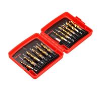 sourcing map Juego de 13 brocas combinadas de acero, SAE 6-32NC a 1/4-20NC métricas M3 a M10 con adaptador de cambio rápido, kit de herramientas de roscado de tornillo recubierto de titanio