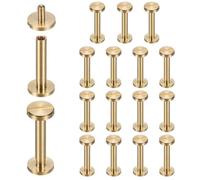 sourcing map Juego de 15 remaches de clavos Chicago de tornillos M4 x 30 mm | Cabeza plana, tornillo de latón, pernos, remaches, tornillo de poste de encuadernación, para cinturón de cuero, bolsa