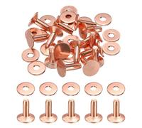 sourcing map Juego de 15 remaches y arandelas de cobre de 9 x 3,3 x 9 mm, acabado pulido, remaches de cuero sólido, postes para manualidades, cinturones, carteras, collares, tono cobre