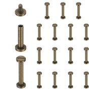 sourcing map Juego de 15 tornillos Chicago M4 x 25 mm, 8 mm de diámetro | Cabeza plana, tornillo de latón, pernos, remaches, tornillo de poste de encuadernación, para cinturón de cuero, bolsa