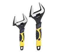 sourcing map Juego de 2 llaves ajustables CR-V de 8 pulgadas y 6 pulgadas, llave universal de apertura ancha, fosfatación de mandíbula para reparaciones de extremos y fontanería, negro/amarillo