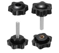 sourcing map Juego de 2 pomos de estrella M6 x 35 mm macho + rosca hembra M6 de 38 mm, cabeza métrica de 6 estrellas, asas de sujeción roscadas con tornillo en agujero pasante, tornillos de pulgar