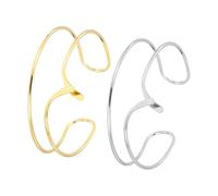 sourcing map Juego de 2 pulseras de brazo doradas y plateadas para mujer, dos alambres, ajustables, minimalistas, apilables, para fiestas en la playa, bodas