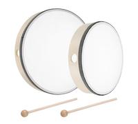 sourcing map Juego de 2 tambores de mano de percusión musical de 10 pulgadas y 8 pulgadas con marco de madera con baqueta, instrumento musical para educación musical, suministros de actuación en
