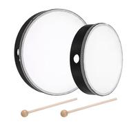 sourcing map Juego de 2 tambores de mano de percusión musical de 25,4 cm y 20,3 cm, marco de madera con palo, instrumento musical para educación musical, suministros de actuación en casa (negro)