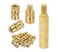 sourcing map Juego de 20 insertos roscados de calor M4 con punta de soldadura, diámetro exterior de 6 mm, 10 mm de altura, insertos de varilla de tuerca de latón moleteados para componentes de