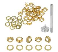 sourcing map Juego de 20 ojales de cobre de 4,5 mm con arandelas y herramienta de ajuste para cortinas de tela, lonas de cuero, cinturón, zapatos, bolsas, bricolaje, color dorado