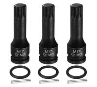 sourcing map Juego de 3 llaves de vaso de 1/2 pulgada M17 de triple cuadrado de impacto de 17 mm, acero CR-MO, 12 puntos, con pasador de chaveta y junta tórica para adaptador de destornilladores de