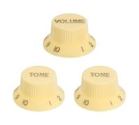 sourcing map Juego de 3 pomos métricos de campana de sombrero superior, 1 volumen y 2 tonos de control de guitarra para guitarra eléctrica, bajo, ollas de eje dividido, color beige dorado
