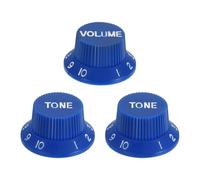 sourcing map Juego de 3 pomos métricos de campana de sombrero superior, 1 volumen y 2 tonos de control de guitarra para guitarra eléctrica, bajo, ollas de eje dividido, azul y blanco