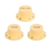 sourcing map Juego de 3 pomos métricos de campana de sombrero superior, 1 volumen y 2 tonos de control de guitarra para guitarra eléctrica, bajo, ollas de eje dividido, color blanco crema y dorado