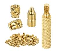 sourcing map Juego de 40 insertos roscados de calor M3 con punta de soldadura, diámetro exterior de 5 mm, 7 mm de altura, insertos de varilla de tuerca de latón moleteados para componentes de