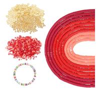 sourcing map Juego de 4900 cuentas de arcilla polimérica de 10 hebras para hacer joyas, con espaciadores planos y redondos de oro Heishi para pulseras, collares, joyas, 6 mm, color rojo surtido