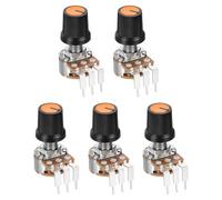 sourcing map Juego de 5 potenciómetros giratorios WH148 B100K Ohm con interruptor, codificador giratorio de 3 pines con botón pulsador y perilla de atenuación AG3 naranja y tuercas, arandelas para