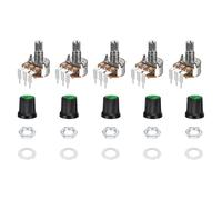 sourcing map Juego de 5 potenciómetros giratorios WH148 B100K Ohm con interruptor, codificador giratorio de 3 pines con botón pulsador y perilla verde AG3 regulador de intensidad y tuercas, arandelas