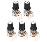 sourcing map Juego de 5 potenciómetros giratorios WH148 B10K Ohm con interruptor, codificador giratorio de 3 pines con botón pulsador y perilla de atenuación AG3 blanca y tuercas, arandelas para