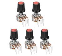 sourcing map Juego de 5 potenciómetros giratorios WH148 B50K Ohm con interruptor, codificador giratorio de 3 pines con botón pulsador y perilla de atenuación AG3 roja y tuercas, arandelas para
