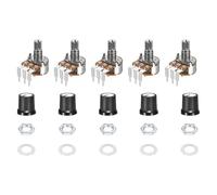 sourcing map Juego de 5 potenciómetros giratorios WH148 B5K Ohm con interruptor, codificador giratorio de 3 pines con botón pulsador y perilla de atenuación AG3 blanca y tuercas, arandelas para