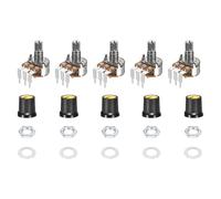 sourcing map Juego de 5 potenciómetros giratorios WH148 B5K Ohm con interruptor, codificador giratorio de 3 pines con botón pulsador y perilla de atenuación AG3 amarillo y tuercas, arandelas para