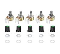 sourcing map Juego de 5 potenciómetros rotativos WH148 B50K Ohm con interruptor, codificador giratorio de 3 pines con botón pulsador y perilla verde AG3 regulador de intensidad y tuercas, arandelas