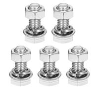 sourcing map Juego de 5 tornillos de cabeza hexagonal de acero inoxidable 304 M8 x 20 mm, tuercas, arandelas planas y de bloqueo, totalmente roscado, acabado brillante para el hogar, electrónica
