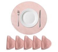 sourcing map Juego de 6 manteles individuales redondos de color rosa para mesas de comedor, manteles individuales metálicos prensados de polivinilo lavables para decoración de mesa de comedor (38 x 38