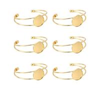 sourcing map Juego de 6 pulseras en blanco con bandeja biselada, 25 mm, ajustable, pulsera en blanco para hacer joyas, manualidades, pulseras, color dorado