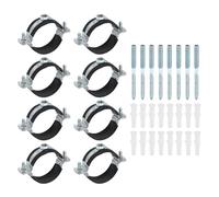 sourcing map Juego de 8 ganchos de tubo de anillo dividido de 50 mm, chapa de acero galvanizado, montaje en techo, abrazadera de soporte de tubo ajustable con tornillo y tubo de expansión para