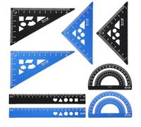 sourcing map Juego de 8 reglas triangulares de aleación de aluminio de 20 cm, transportador geométrico recto, triángulo, escala de ingeniería, regla de dibujo, herramienta de medición para aula