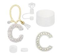 sourcing map Juego de accesorios para vaso Stanley, decoraciones de iniciales para vaso de 30/40 onzas, incluye tapa de popote de diamante, llavero, letra adhesiva, juego de tapones de silicona para