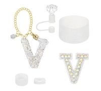 sourcing map Juego de accesorios para vaso Stanley, decoraciones de iniciales para vaso de 30/40 onzas, incluye tapa de popote de diamante, llavero, letra adhesiva, juego de tapones de silicona para