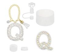 sourcing map Juego de accesorios para vaso Stanley, decoraciones de iniciales para vaso de 30/40 onzas, incluye tapa de popote de diamante, llavero, letra adhesiva, juego de tapones de silicona para