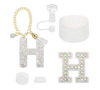 sourcing map Juego de accesorios para vaso Stanley, decoraciones de iniciales para vaso de 30/40 onzas, incluye tapa de popote de diamante, llavero con letra adhesiva, juego de tapones de silicona