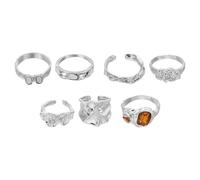 sourcing map Juego de anillos gruesos de oro para mujer, ajustables, apilables, con piedras preciosas, estilo vintage, apilables, Acero aleado, Sin piedras preciosas