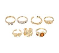 sourcing map Juego de anillos gruesos de oro para mujer, ajustables, apilables, con piedras preciosas, estilo vintage, apilables, Acero aleado, Sin piedras preciosas