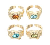 sourcing map Juego de anillos gruesos de oro para mujer, ajustables, apilables, de cristal, abierto, vintage, joyería apilable, Acero aleado, Sin piedras preciosas