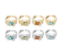 sourcing map Juego de anillos gruesos de oro para mujer, ajustables, apilables, de cristal, estilo vintage, apilables, paquete de 8, tono dorado/plateado